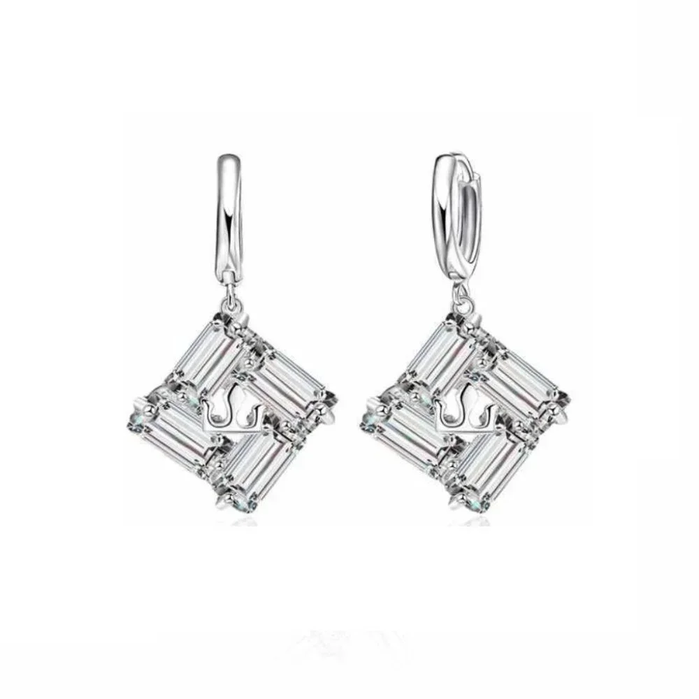 Earrings And Necklace Chain Square Woman 925 Sterling Silver Pendant Set - Picture 4 of 4